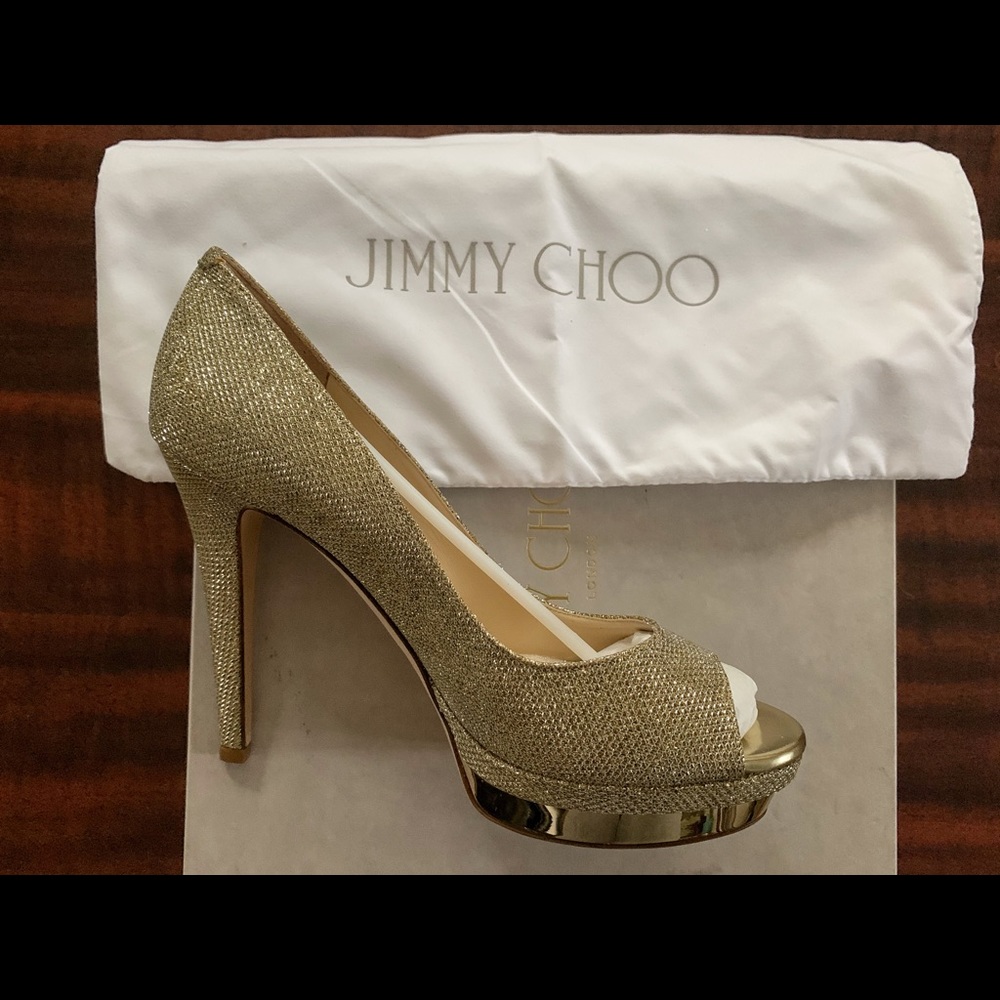 NEW JIMMY CHOO Gold Tayten Glitter Lame Pumps